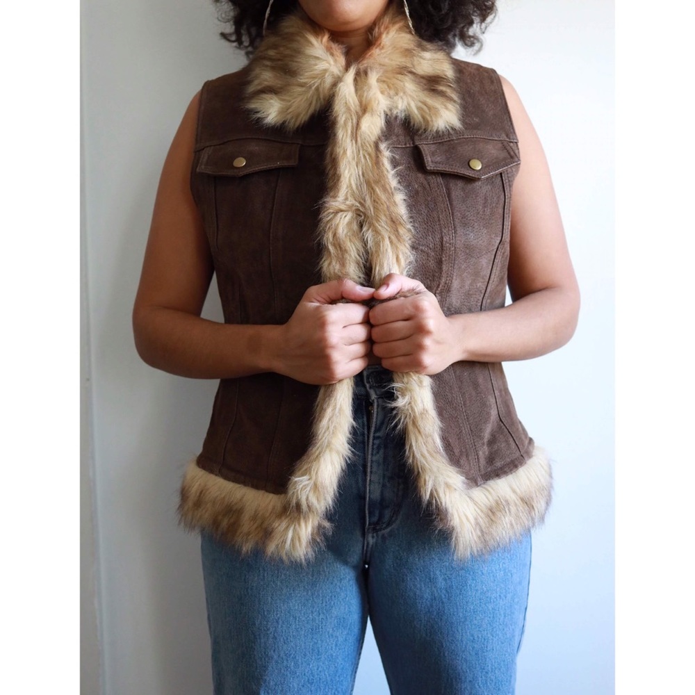 Brown faux fur suede vest